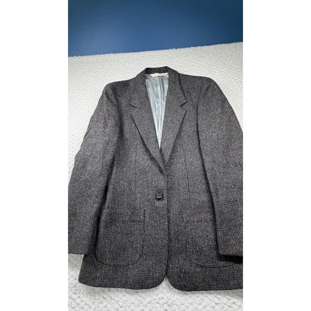 Vtg Lands End Harris Tweed Blazer Women Sz Small Scottish Wool Herringbone USA